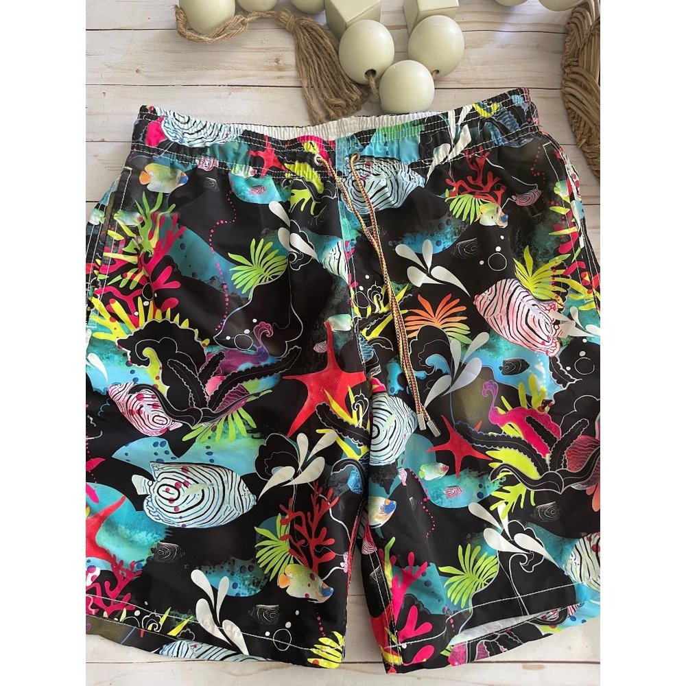 Bugatchi Uomo Aquatic Print Swim Trunks Sz L